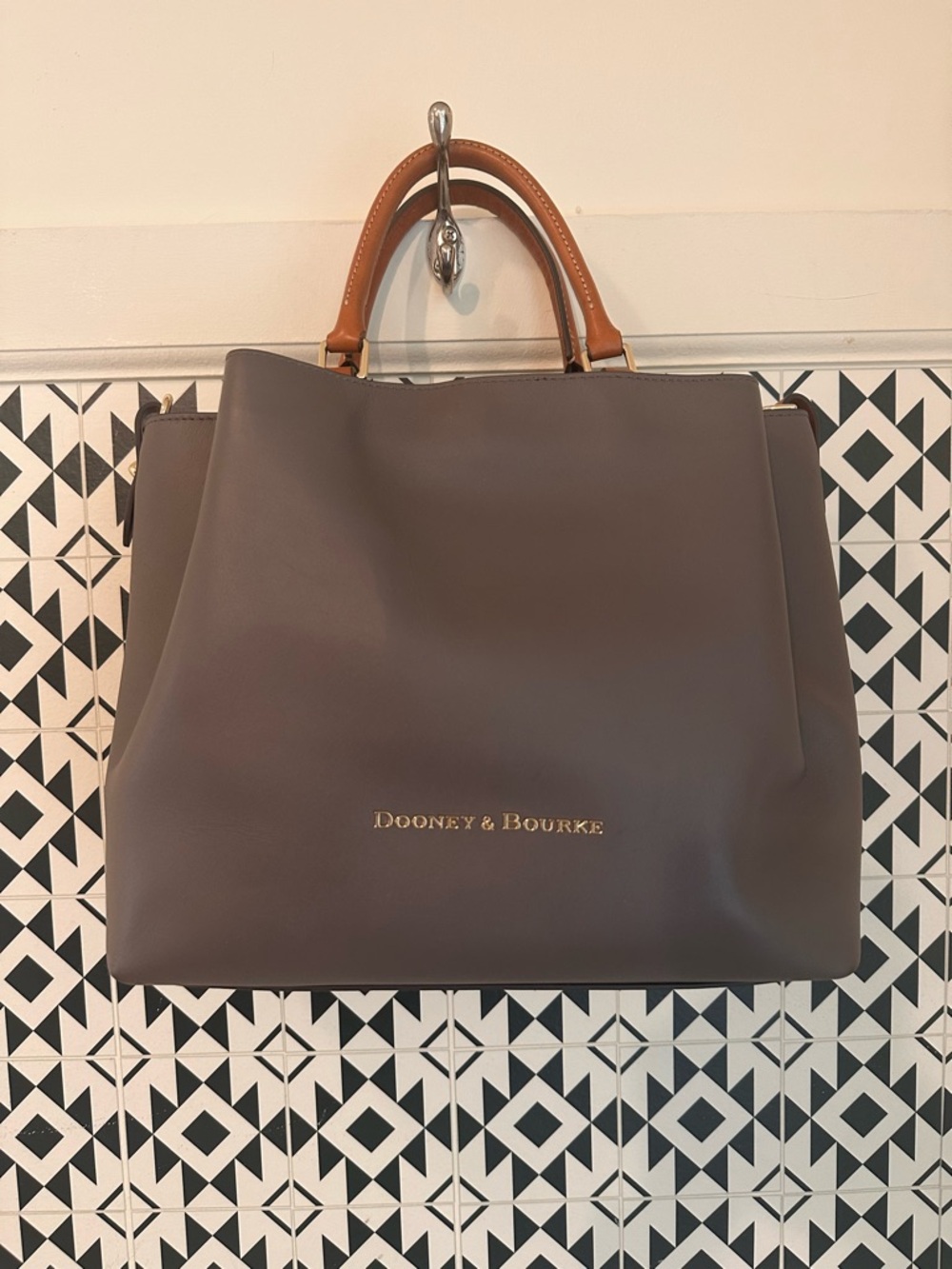 Dooney & Bourke Gray Tote with Tan Handles